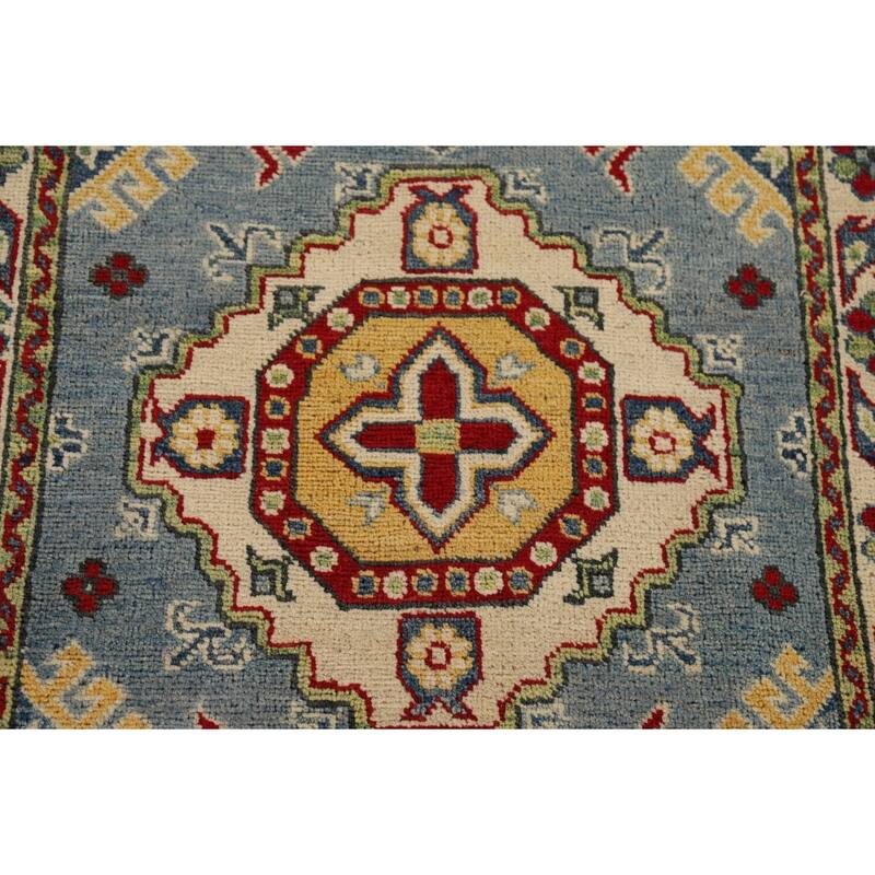 Traditional Light Blue Kazak Foyer Rug Handmade Wool Carpet - 2'8" x 4'1"