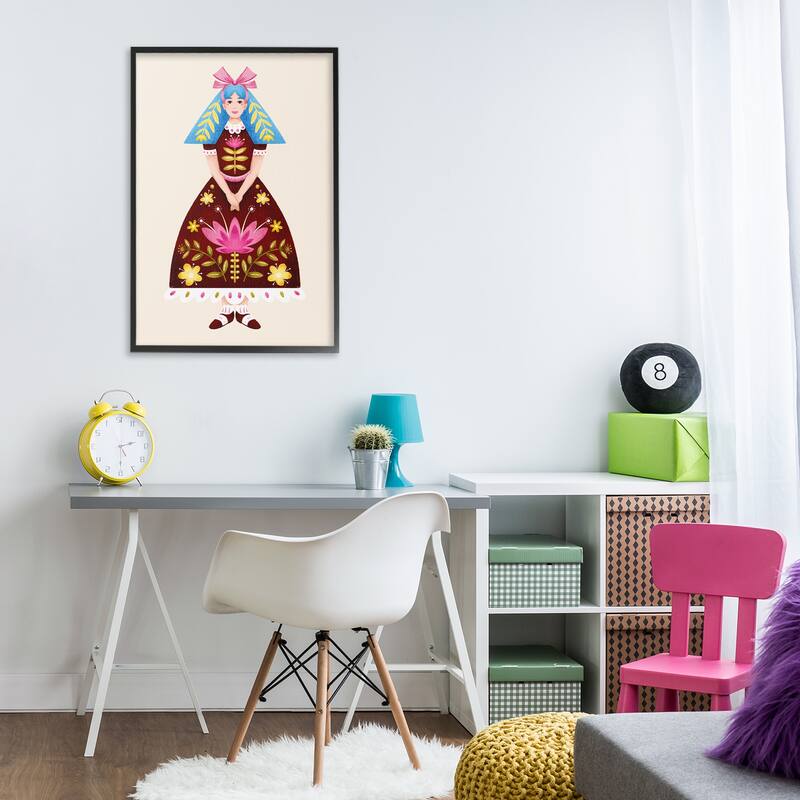 Stupell Blue Haired Folk Girl Framed Giclee Art Design By Hannah Moren