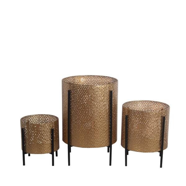 slide 1 of 1, Set of 3 Gold/Black Metal Planters