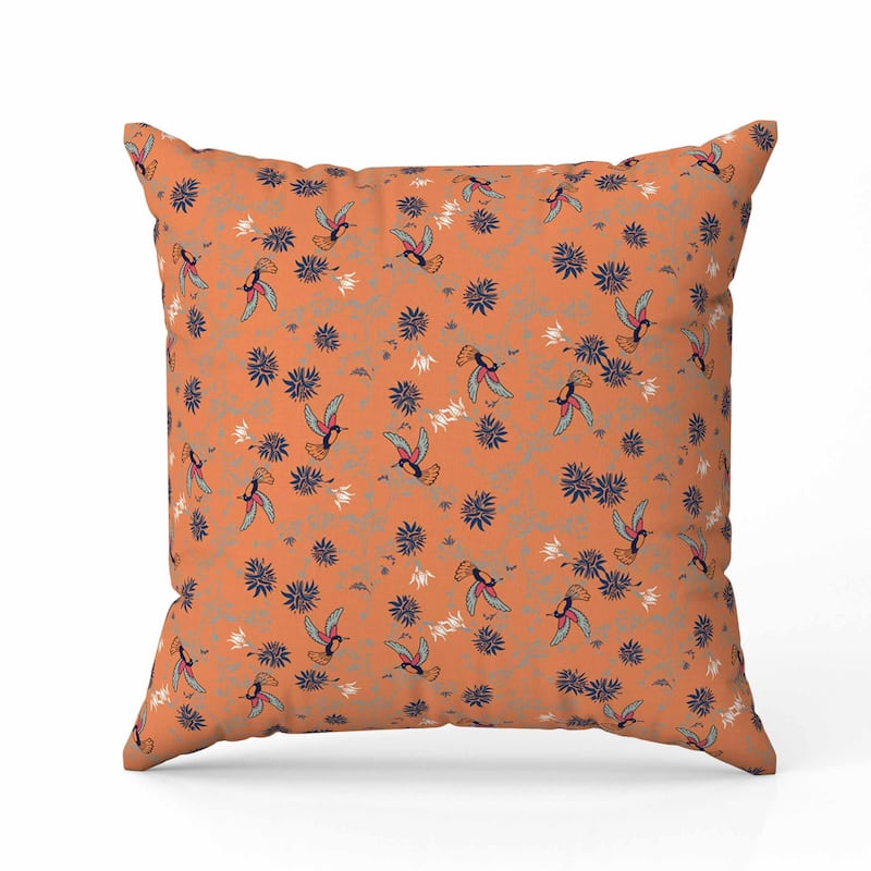Songbird Flora Parade Faux Suede Reversible Throw Pillow Orange and Blue