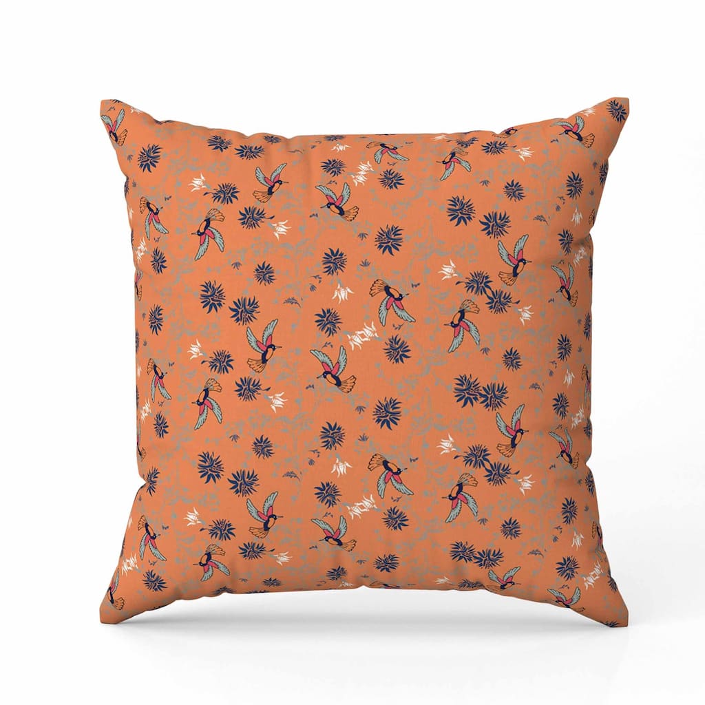 Songbird Flora Parade Indoor/Outdoor Reversible Throw Pillow Orange and Blue