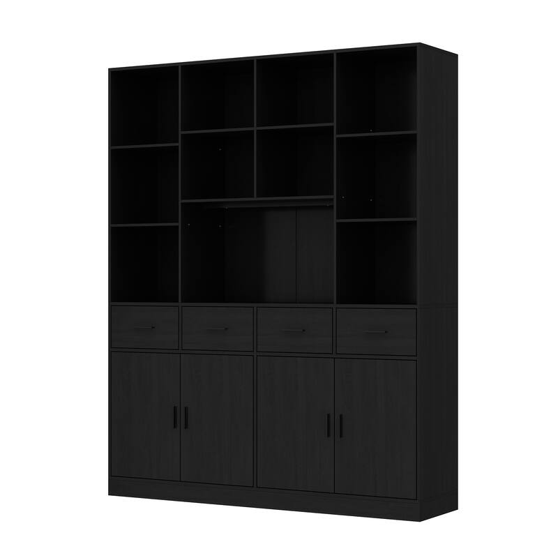 78.7" Large Bookcase,4 door, 4 drawer with Display Storage Shelves - 78.7"H x 63"W