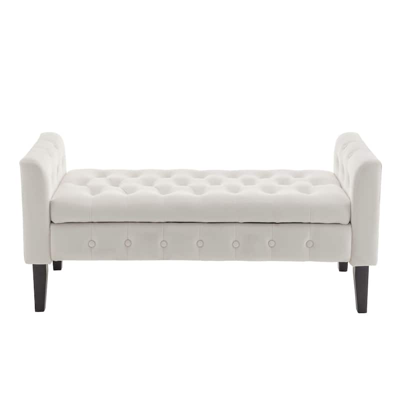 Porthos Home Brett Velvet Storage Bench with Rubberwood Legs