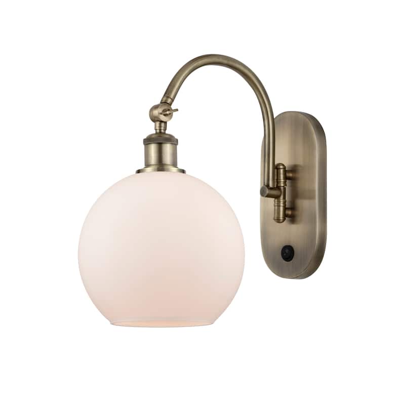 Innovations Lighting 518-1W-14-8 Athens Sconce Athens 14" Tall Wall - Antique Brass / Matte White