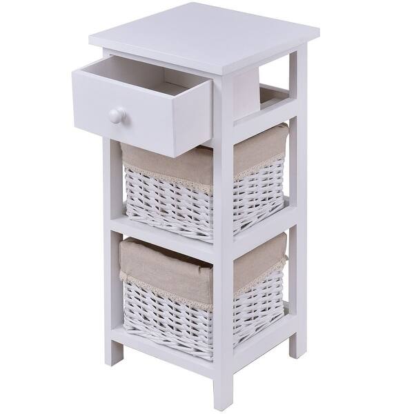 Shop White Wood 1 Drawer End Table Nightstand With 2 Wicker Baskets Overstock 29083775