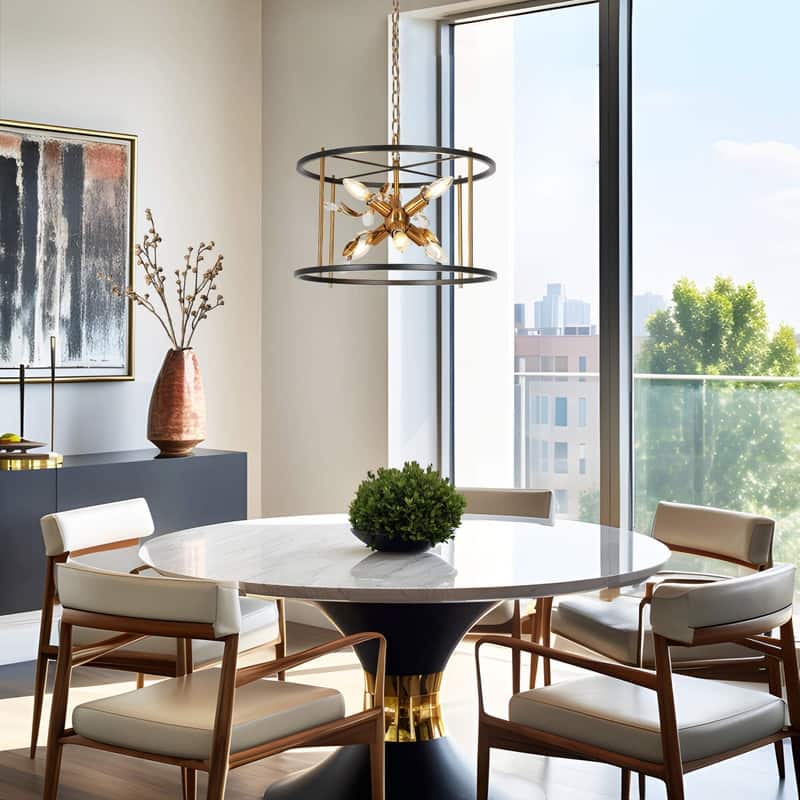 Mid-Century Modern 6-Light Drum Crystal Chandelier Sputnik Pendant Lights for Kitchen Island - D 17.7" x H 12.5"