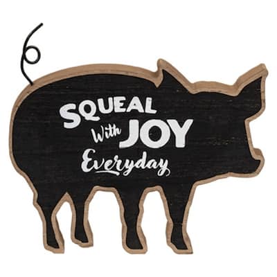 6-Inch Rustic Wooden Pig Silhouette Decor with Twisted Wire Tail and “Squeal with Joy Everyday”