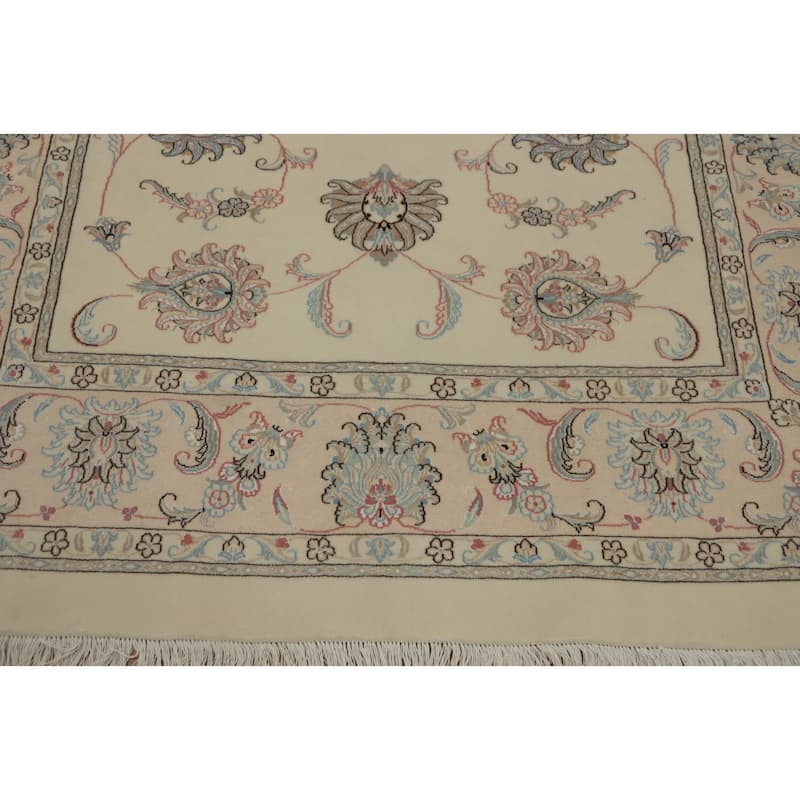Hand Knotted Oriental 100% Wool Carpet Traditional Floral Beige & Ivories Tabriz Area Rug - 7' 11'' X 5' 7''