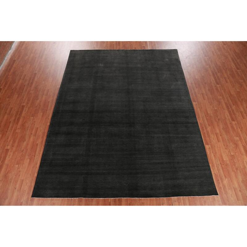 Hand Knotted Oriental 100% Wool Carpet Modern Solid Greys & Charcoal Gabbeh Area Rug - 12' 1'' X 9' 4''