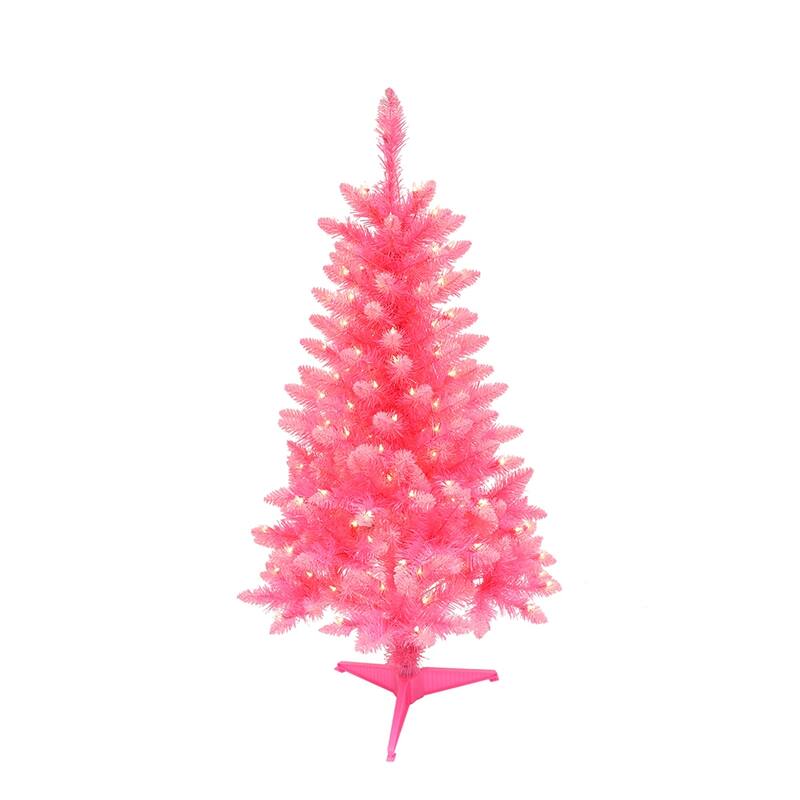 Puleo International 4' Pre-Lit Fashion Pink Pine Artificial Christmas Tree
