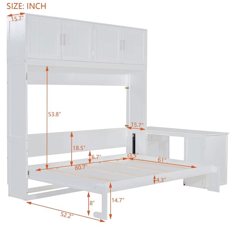 Queen Wall Bed with Convertible Desk, Overhead Storage & Dual Base Cabinets by Harper&Bright Designs