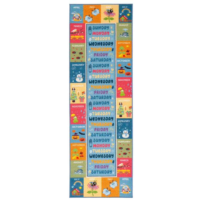 SAFAVIEH Kids Playhouse Machine Washable Slip Resistant Ginny Rug - 2'2" x 8' Runner - Blue/Green
