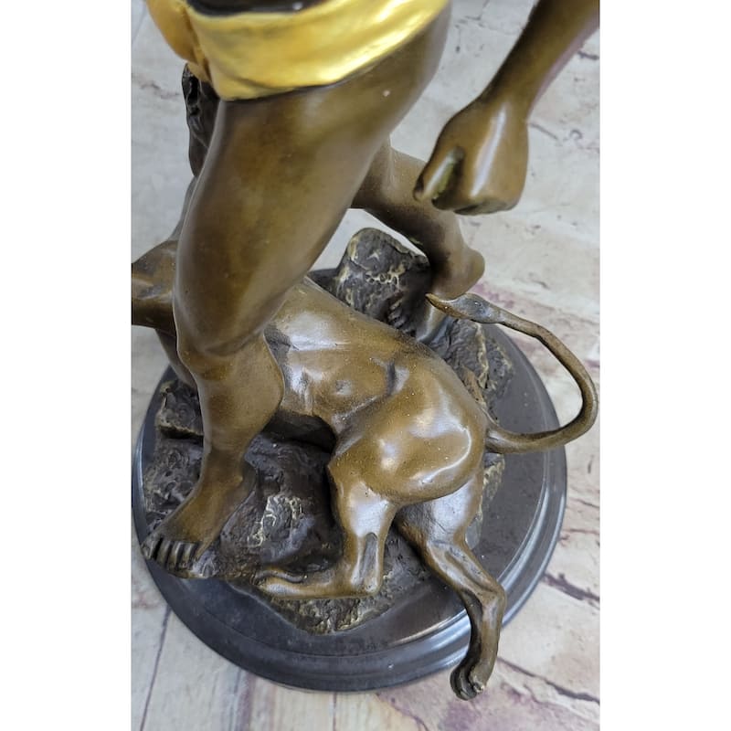 Hot Cast Art Deco Young Boy Killing Cougar With Dagger Bronze Sculpture Statue