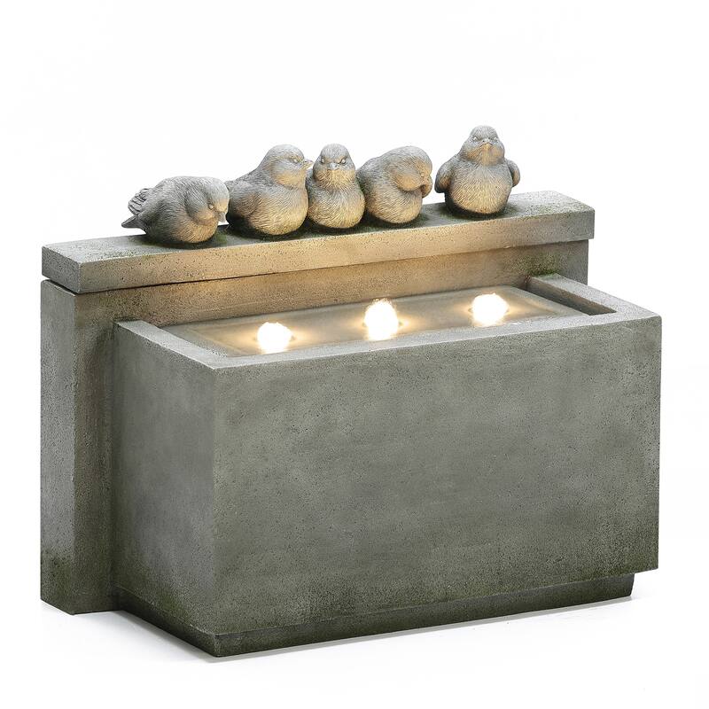 Gray Resin Rectangular Birds Outdoor Fountain with Lights