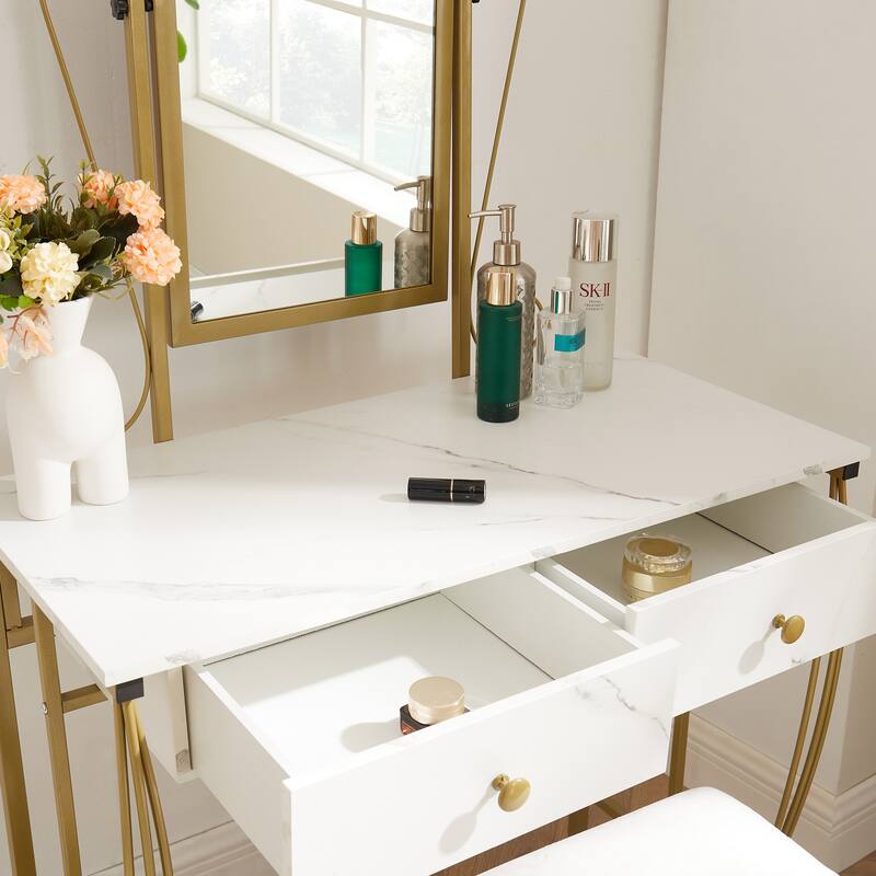 Makeup Vanity Mirror Table Set with Stool,Storage Dressing Table