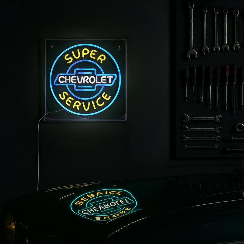 Licensed Chevrolet Super Service Acrylic LED Wall Decor Sign - 16" x 16" - 16" x 16"