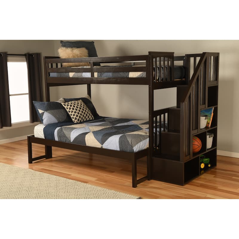 Somette Kelcie Bunk Bed with Stairs (Mattresses Not Included) - Twin/Full - Chocolate