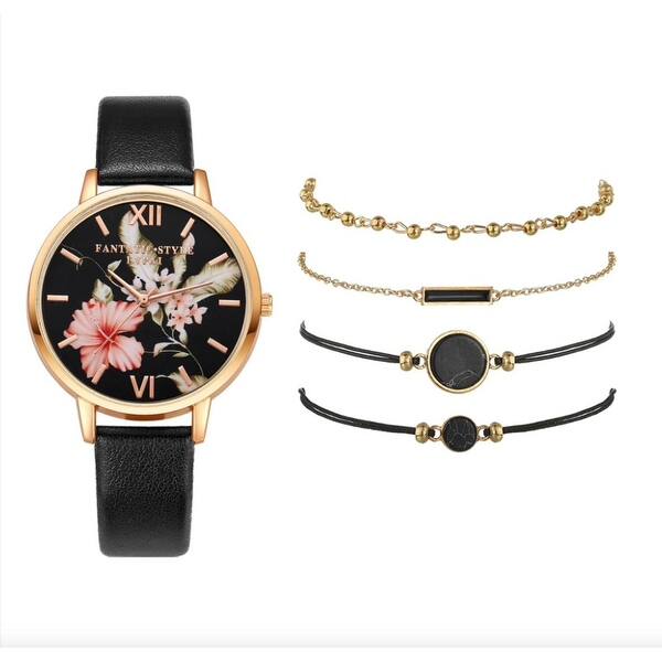 Black Floral Goldtone Watch - Bed Bath & Beyond - 42385874 display picture 3