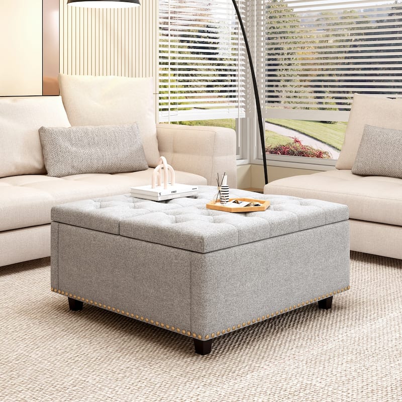 Storage Square Chair with Storage - Light Gray