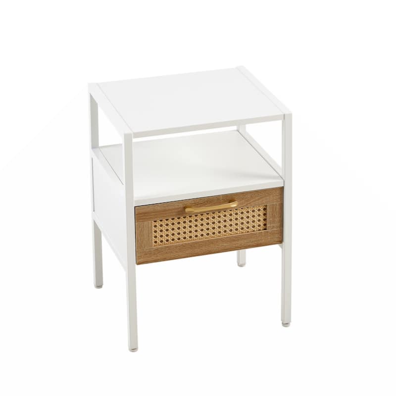 15.75" Rattan End table with drawer, Modern nightstand, metal legs,side table for living room, bedroom,natural(1 pc)