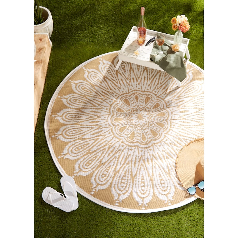 DII Blue Sunflower Outdoor Rug 5 Ft Round