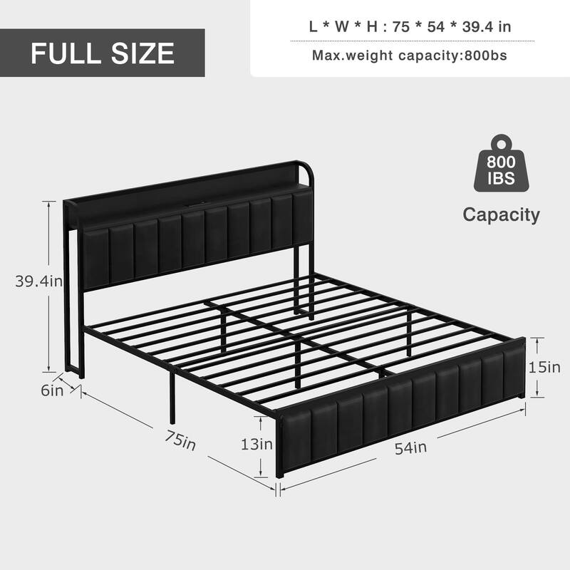 VECELO Upholstered Platform Bed Frame with Storage Headboard and Charging Station, Twin Full Queen Size