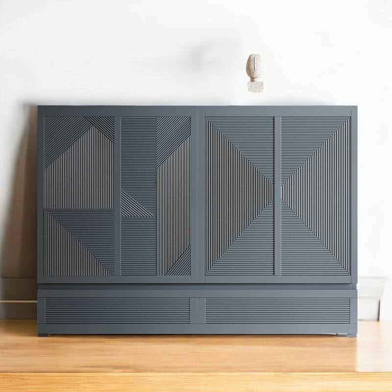 Full/Queen Size Murphy Bed Cabinet with USB Charging Ports, Power Outlets and Large Storage Drawer - Grey - Queen