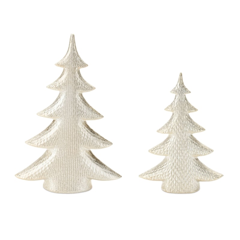 Porcelain Shimmer Pine Christmas Tree Decorations - 13.5" - Gold - Set of 2