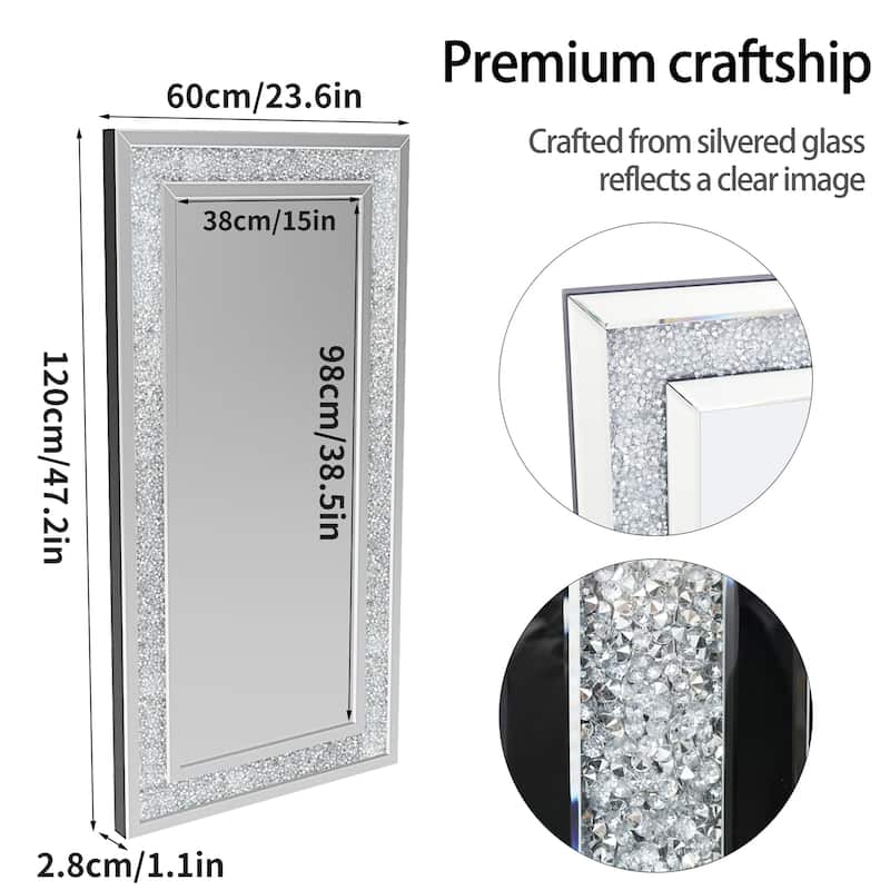 Luxury Stylish Wall Mirror w/Crushed Diamond for Living Room Bedroom