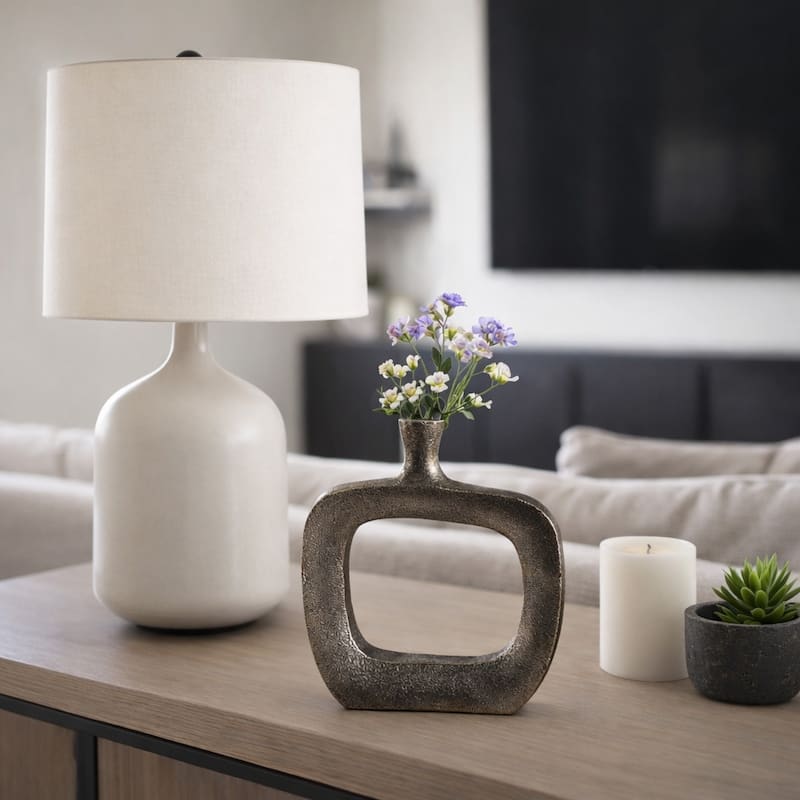 Modern Square Metal Bud Vase with Open Cut Out - Tall Flower Vase - Gold