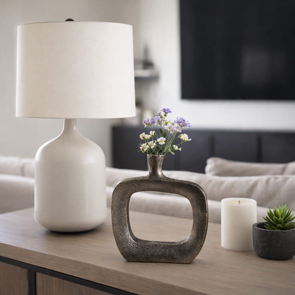 Modern Square Metal Bud Vase with Open Cut Out - Tall Flower Vase