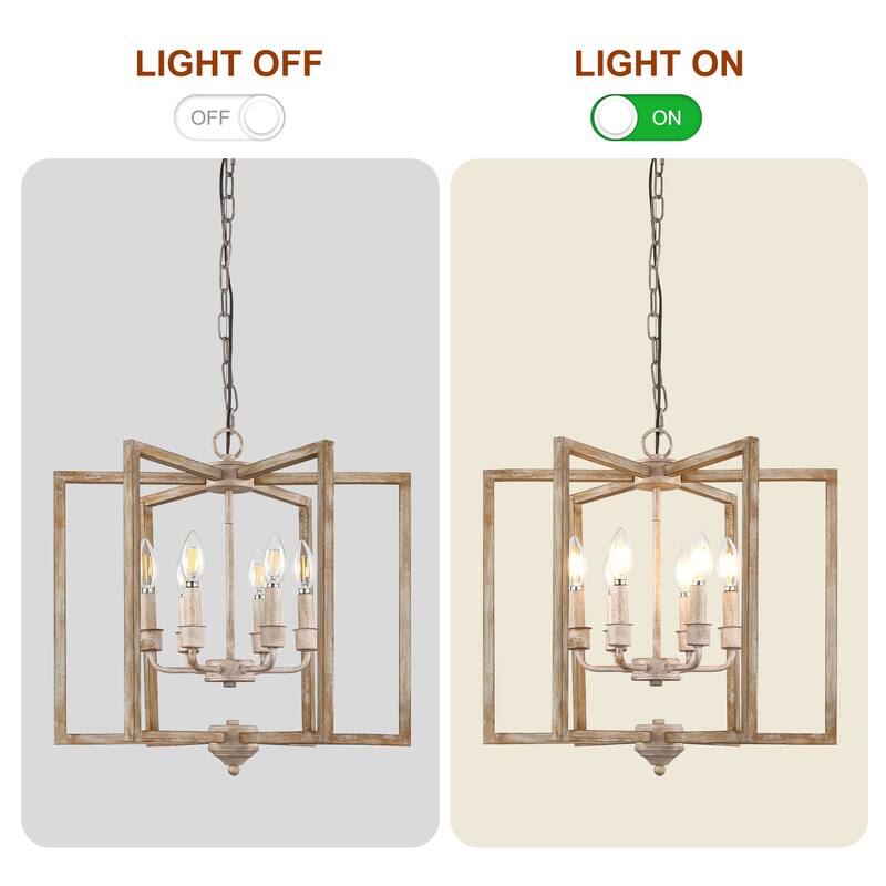 CurveCurio 24" Rustic Wood Chandelier with Candle-Style Light Base and 70" Adjustable Chain for Dining Room Elegance
