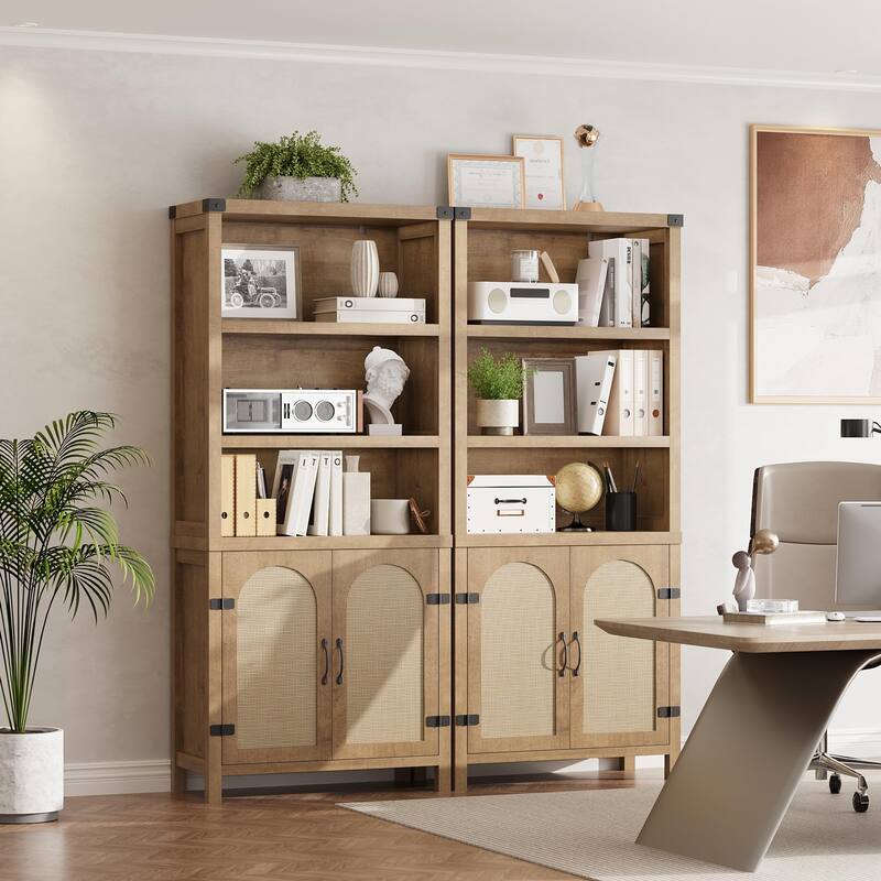2Pcs Tall Bookshelf with Storage, Bookshelves and Bookcases with Doors