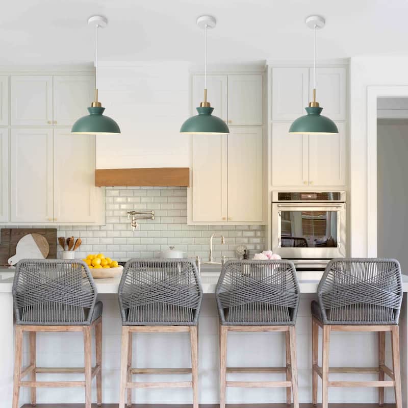 1-Light Modern Classic Semi Flush Mount Chandelier, Farmhouse Dome Pendant Light for Kitchen Island Dining Room - Green