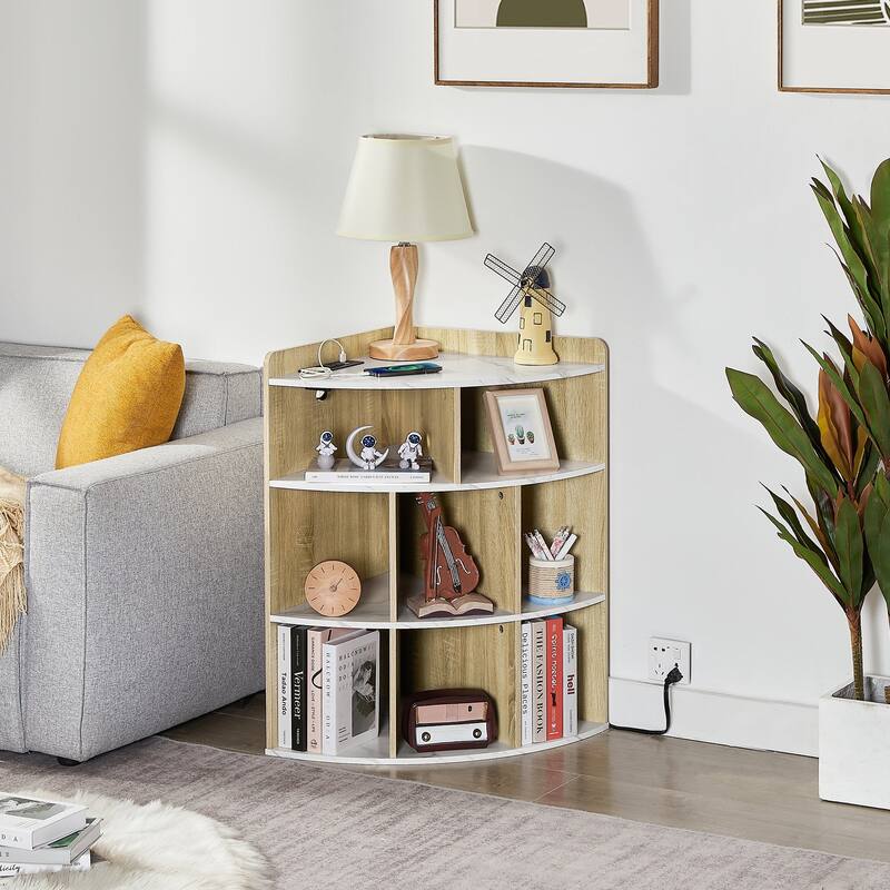 VECELO Corner Cabinet with Charging Station or No Charging Station 3-Tier Bookcase Storage Organizer Triangle Corner Bookcases