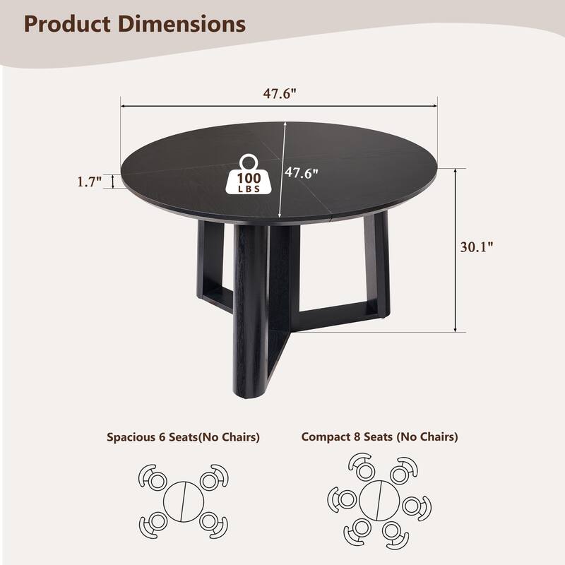 Modern Dining Table for 4-6, Round Dining Room Table for Kitchen