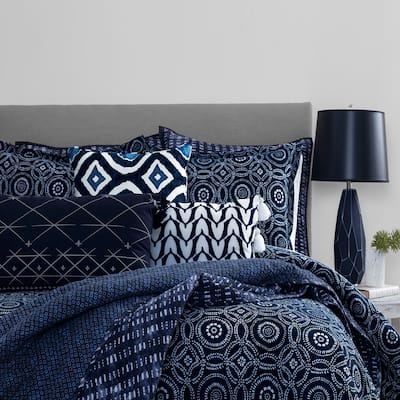 Indigo 12" x 28" Embroidered Decorative Pillow