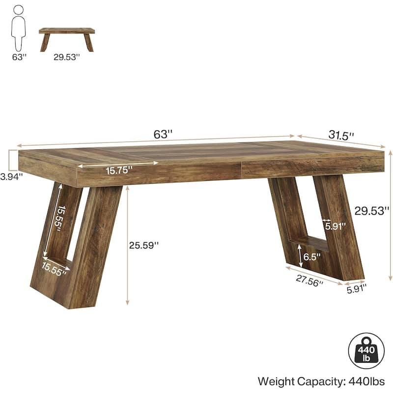 63 Inches Wood Executive Desk, Large Home Office Computer Desk