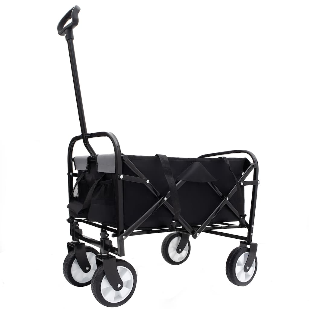 Collapsible Utility Wagon with Secure Strapping - 225lb Capacity Heavy-Duty Cart, Black