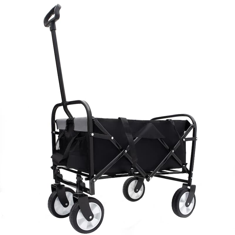 Collapsible Utility Wagon with Secure Strapping - 225lb Capacity Heavy-Duty Cart, Black