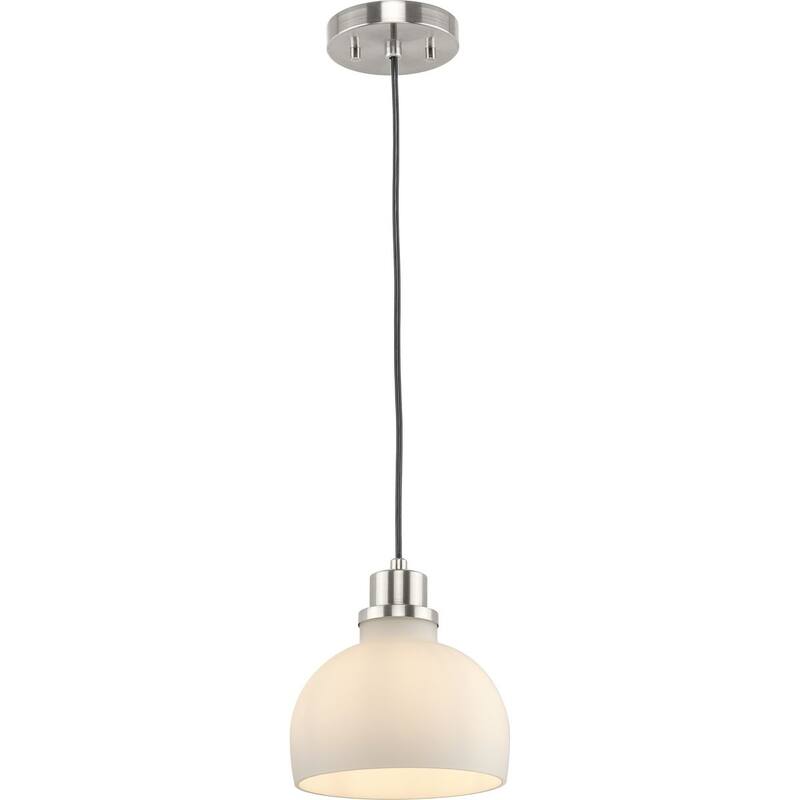 Garris Collection One-Light Brushed Nickel Etched Opal Glass Transitional Mini-Pendant - 8 in x 8 in x 8.25 in