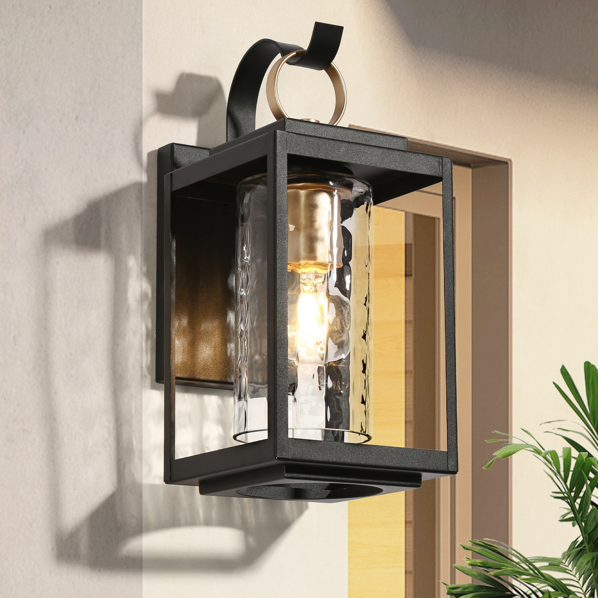 Modern Black Gold 1-Light Outdoor Wall Sconce Porch Patio Lantern Lamp - L5.9"*W7.5"*H13.2"