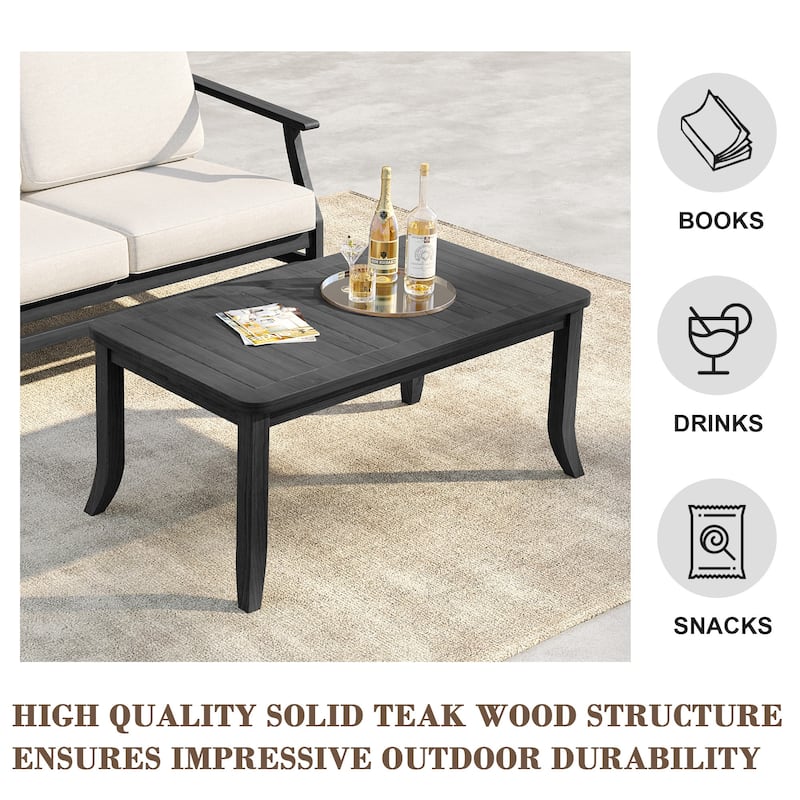 40" W Rectangular Solid Teak Outdoor Coffee Table with Curved Leg