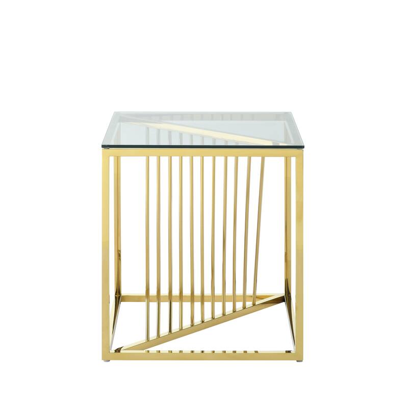 20 Inch Modern Glass Corner End Table with Geometric Metal Frame, Accent Table Nightstand Furniture