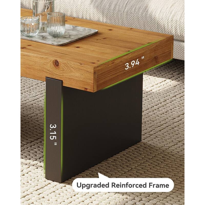 47.2" Solid Wood Coffee Table, Two-Tone Modern Rectangle Table for Living Room & Bedroom