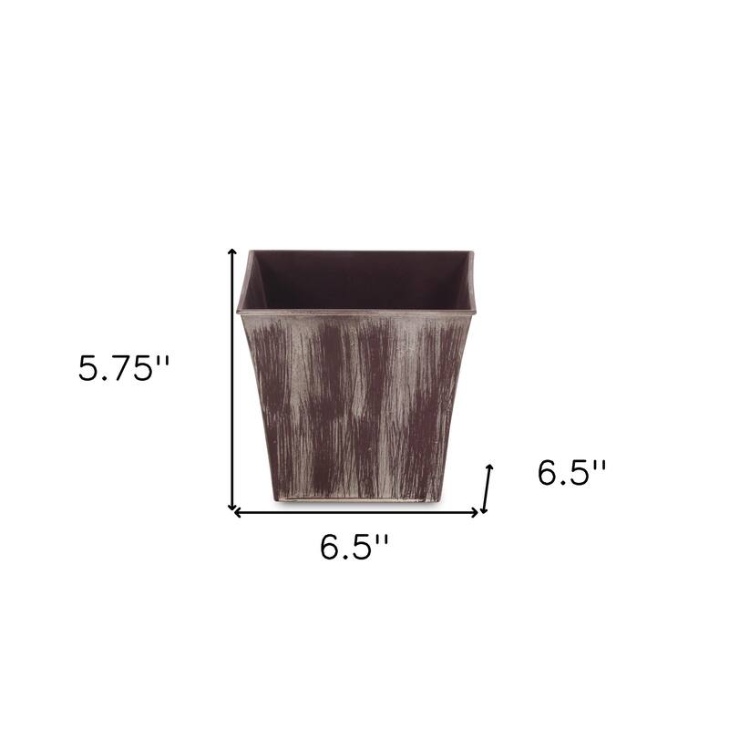 HomeRoots 7" Brown and Ivory Abstract Recycled Plastic Indoor Outdoor Square Pot Planter