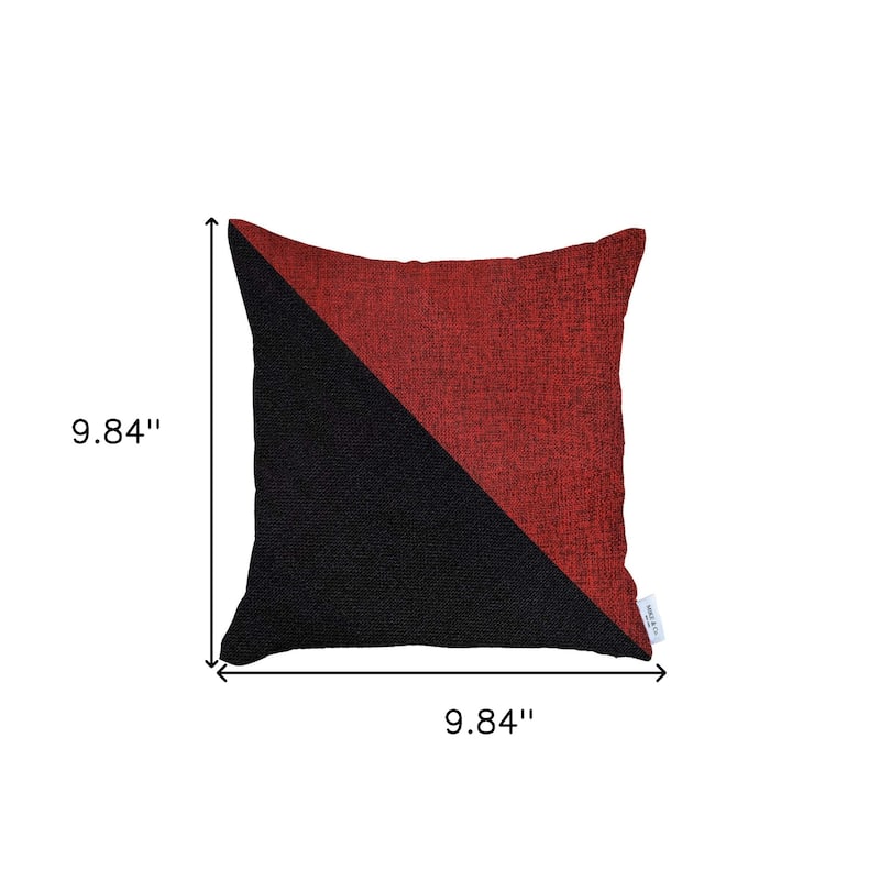 HomeRoots 18" X 18" Red And Black Geometric Zippered Handmade Polyester Throw Pillow Cover
