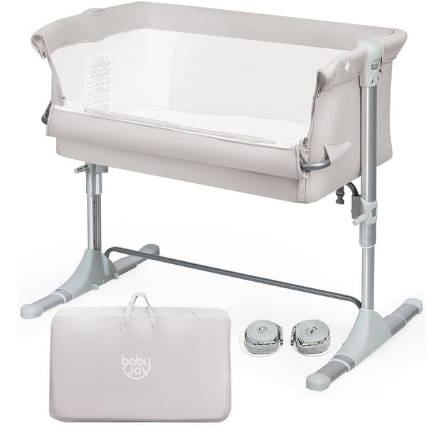 slide 2 of 44, Babyjoy Portable Baby Bed Side Sleeper Infant Travel Crib W/Carrying - See Details Beige