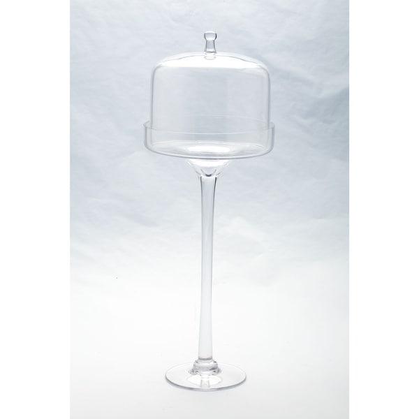 20" Clear Dome Hand Blown Glass Cake Stand with Lid. Opens flyout.