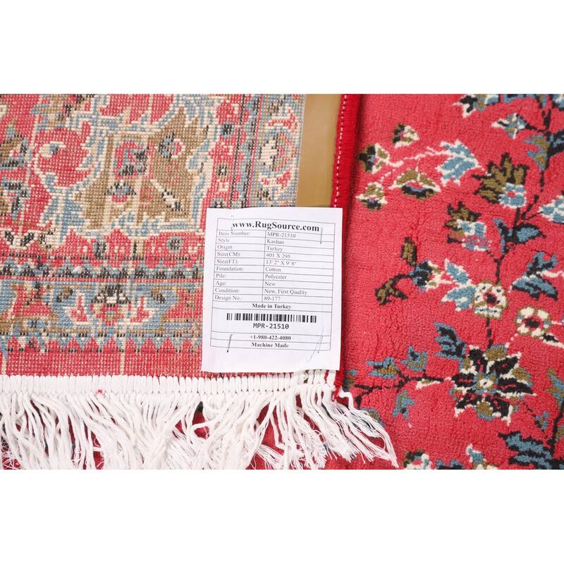 Victorian Style Pink Kashan Turkish Area Rug Machine Made Carpet - 9'8" x 13'2"